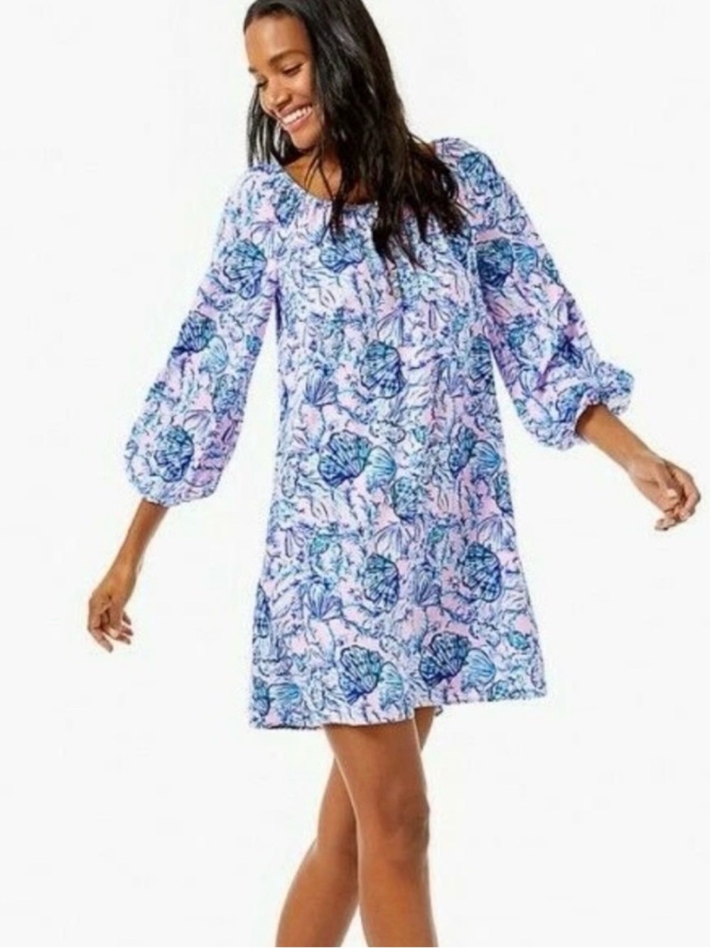 LILLY PULITZER Remy Tunic Dress-Blue Floral on Pink